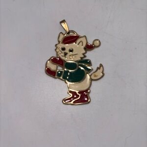 Wallace Silversmiths Cat Christmas Pendant Ornament Kitty Santa Hat Enamel Vtg